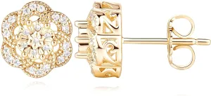 Gold Stud Earrings for women Trendy, Flower-shaped 14K Gold Earrings Studs Sparkling Zirconia 10mm