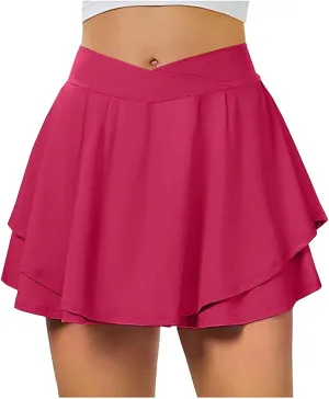 Golf Skirts for Women Tennis Skorts Crossover High Waisted Lightweight Athletic Shorts Flowy Running Workout Shorts