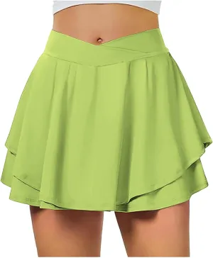 Golf Skirts for Women Tennis Skorts Crossover High Waisted Lightweight Athletic Shorts Flowy Running Workout Shorts
