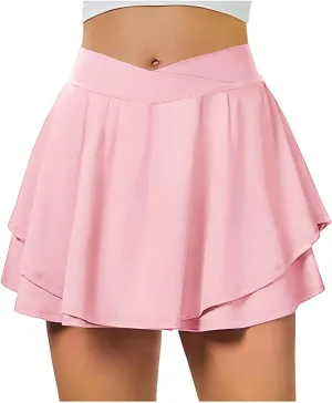 Golf Skirts for Women Tennis Skorts Crossover High Waisted Lightweight Athletic Shorts Flowy Running Workout Shorts