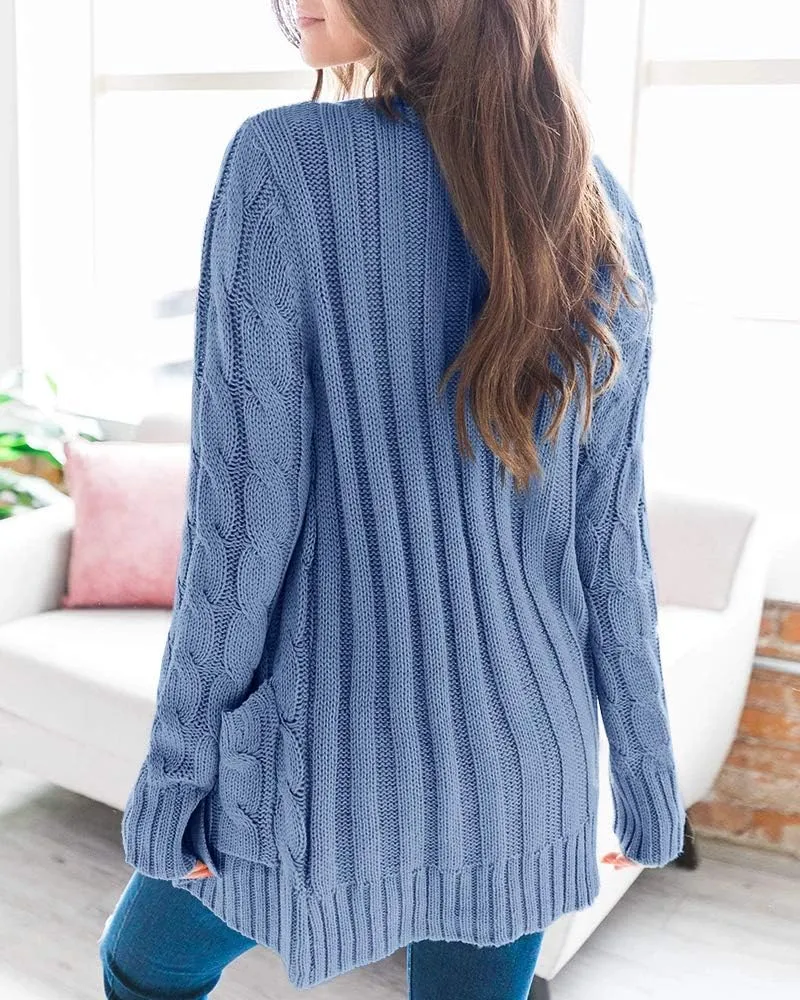 Goranbon Women's Cable Knit Cardigan Long Sleeve Open Front Button Down Knitwear Sweater Coat