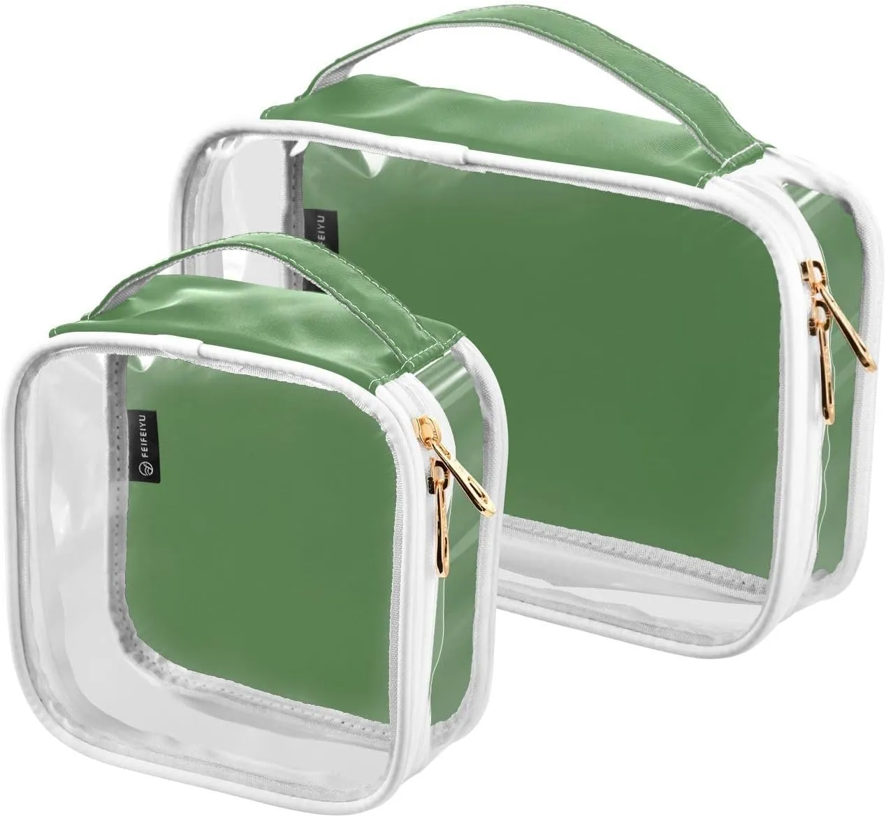Grass Green Clear Makeup Bags TSA Approved Toiletry Bag for Women Men Cosmetic Bags with Zipper Carry On Airport Airline Compliant Bag Quart Size PVC Travel Bags for Toiletries Cosmetics, 2 Pack