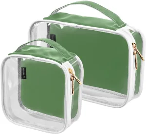 Grass Green Clear Makeup Bags TSA Approved Toiletry Bag for Women Men Cosmetic Bags with Zipper Carry On Airport Airline Compliant Bag Quart Size PVC Travel Bags for Toiletries Cosmetics, 2 Pack