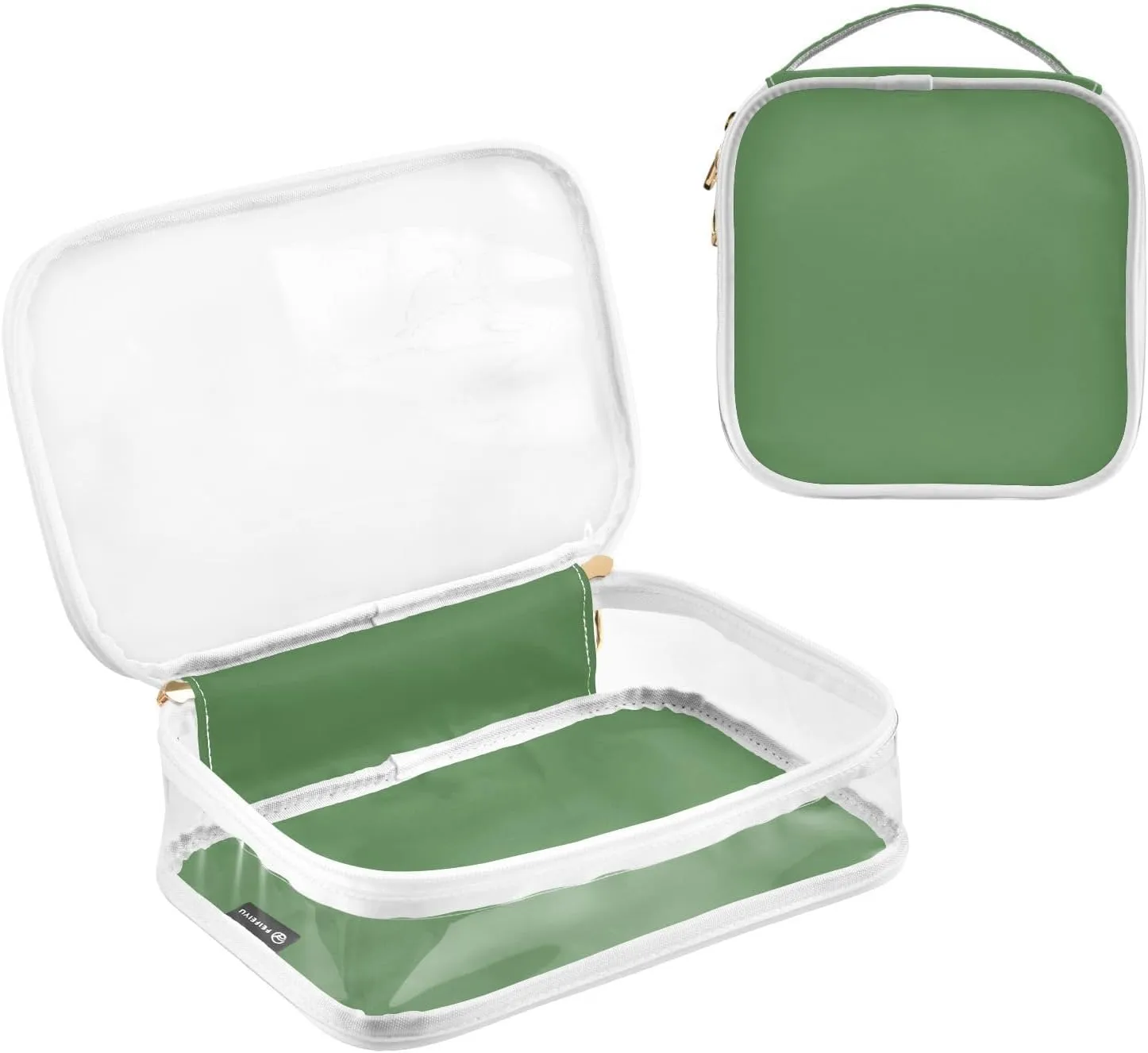 Grass Green Clear Makeup Bags TSA Approved Toiletry Bag for Women Men Cosmetic Bags with Zipper Carry On Airport Airline Compliant Bag Quart Size PVC Travel Bags for Toiletries Cosmetics, 2 Pack