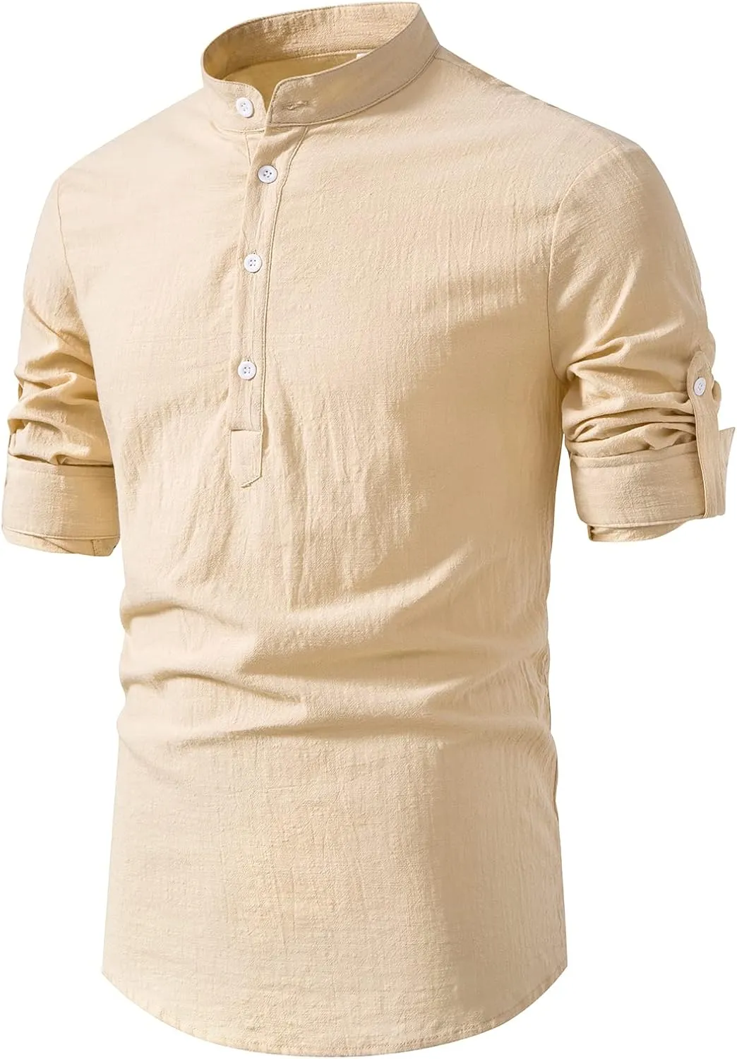 Hakjay Cotton Linen Shirts for Men Casual Shirts Lightweight Long Sleeve Henley Beach Shirts Hawaiian T Shirts for Men