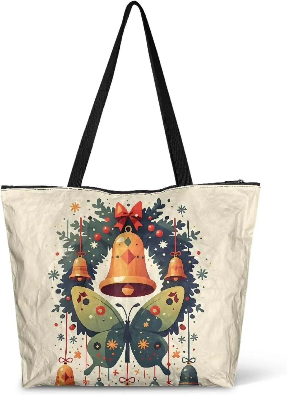 Halloween Flame Skull Women Tote Paper Bag Gothic Butterfly Foldable Tote Bag, Cow Print Large Work Commute Bag