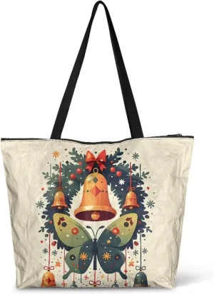 Halloween Flame Skull Women Tote Paper Bag Gothic Butterfly Foldable Tote Bag, Cow Print Large Work Commute Bag