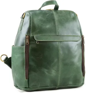 Handmade World Leather Backpack Convertible to Purse 'The Honeycomb' Shoulder Bag Travel Versatile Rucksack Daypack (Green)
