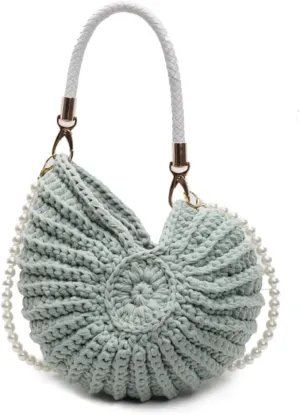 Handwoven Seashell Bag Shell Purse Crossbody Bags for Women Boho Shell Clutch Pearl Strap Leather Handle Hardware