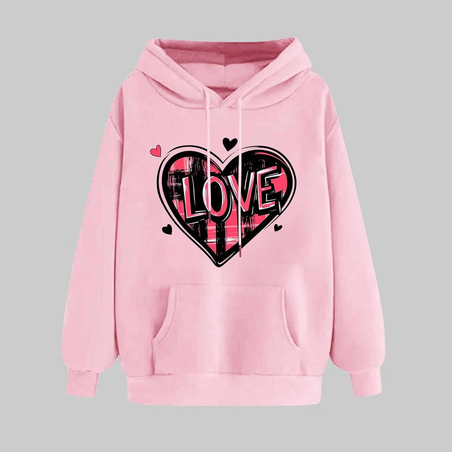 Heart Graphic Hoodies for Women Cute Long Sleeve Valentines Sweatshirts Trendy Comfy Hooded Pullover with Pockets