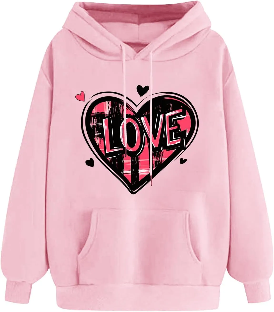 Heart Graphic Hoodies for Women Cute Long Sleeve Valentines Sweatshirts Trendy Comfy Hooded Pullover with Pockets