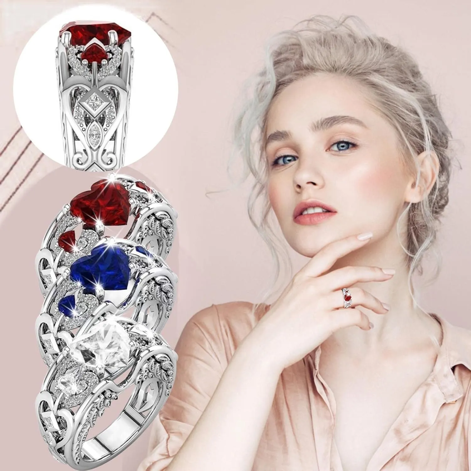 Heart Shape Birthstone Rings for Women Dainty Stackable Cubic Zircon Vintage Ring Engagement Wedding Promise Band