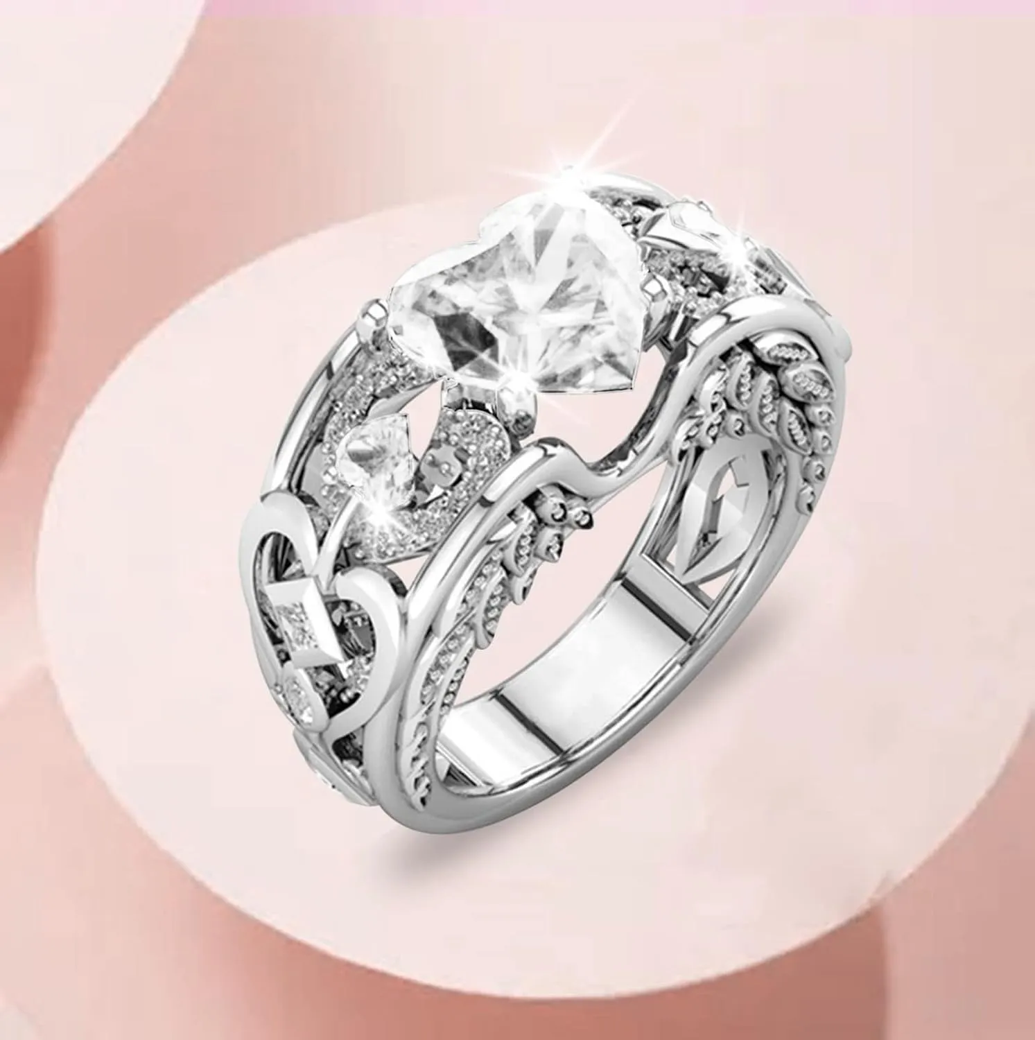 Heart Shape Birthstone Rings for Women Dainty Stackable Cubic Zircon Vintage Ring Engagement Wedding Promise Band