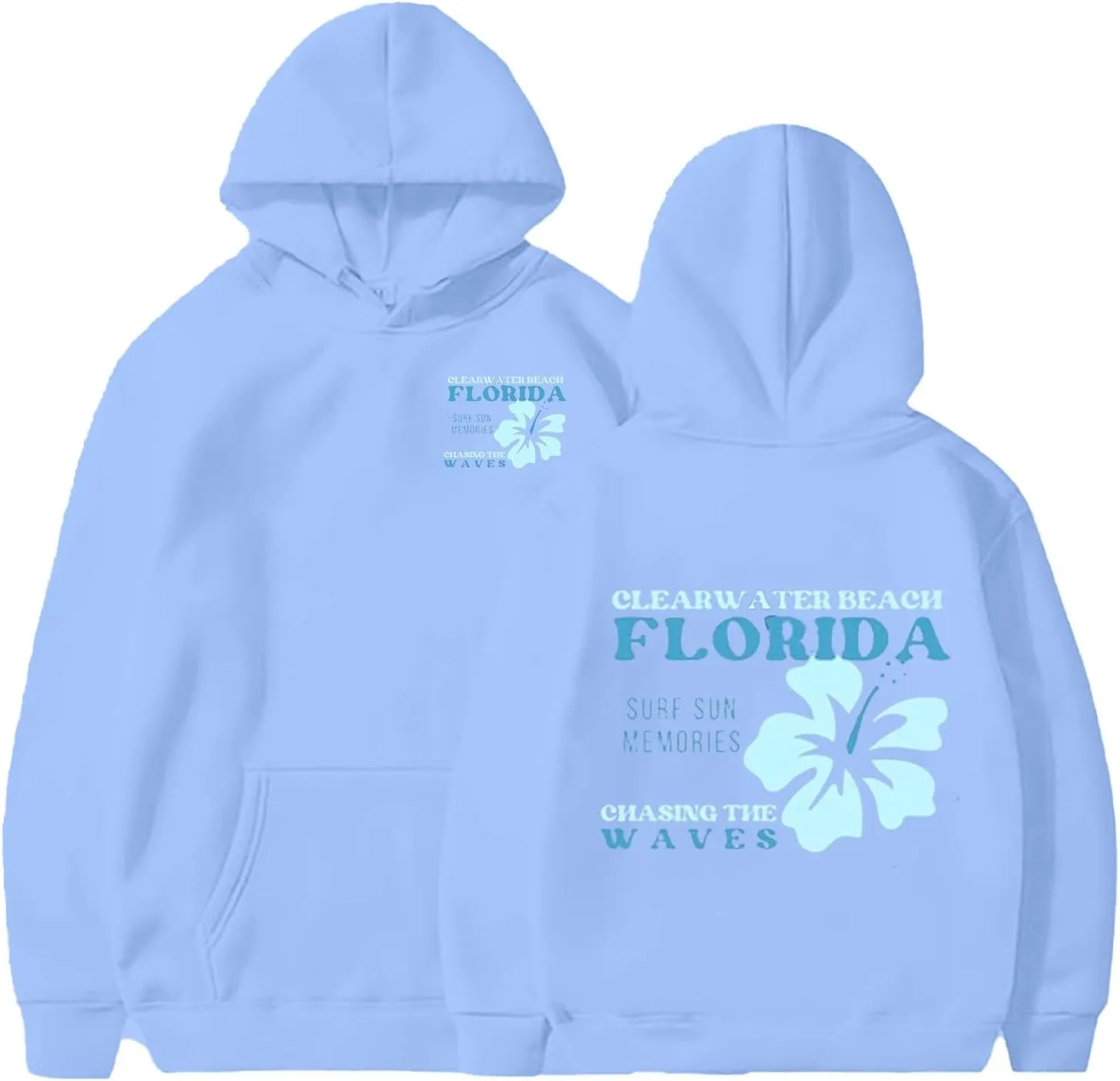 Heevina Pink Palm Puff Hoodie Hoodies For Women Clear Water Beach Florida Surf Sun Memories Chasing The Waves Hoodies