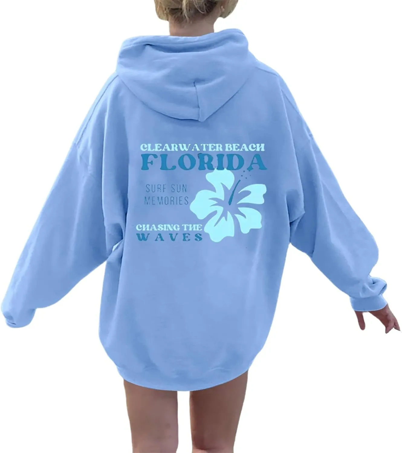 Heevina Pink Palm Puff Hoodie Hoodies For Women Clear Water Beach Florida Surf Sun Memories Chasing The Waves Hoodies