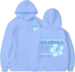 Heevina Pink Palm Puff Hoodie Hoodies For Women Clear Water Beach Florida Surf Sun Memories Chasing The Waves Hoodies