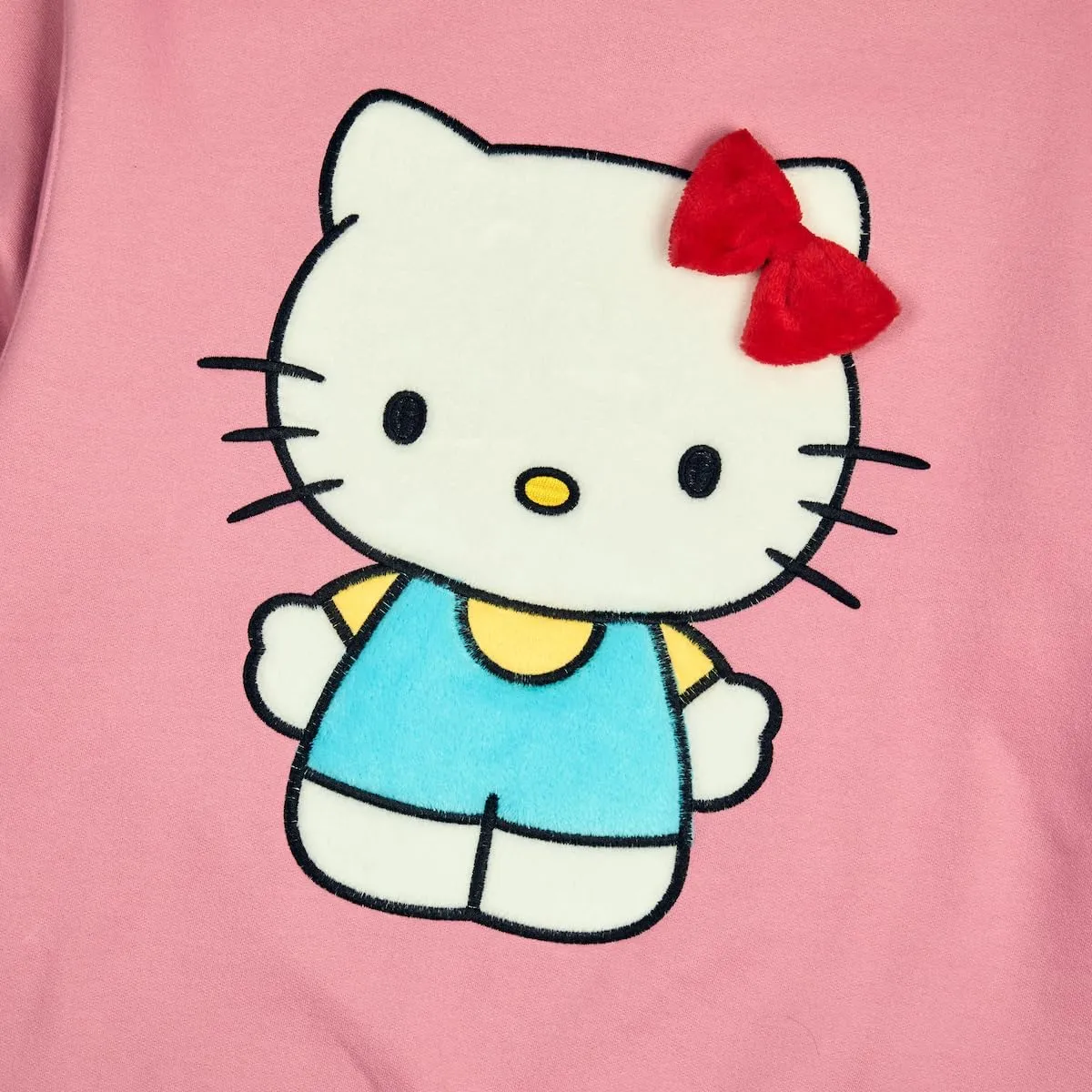 Hello Kitty Big Face Plush Character Women's Pink Crew Neck Long Sleeve Oversized Fleece Sweatshirt