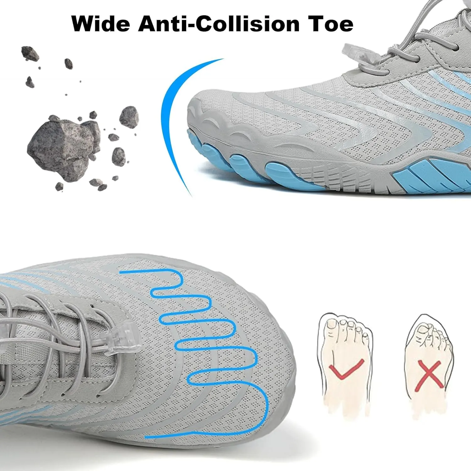 Hike Barefoot Footwear Women Men Breathable Non-Slip Athletic Footwear Sneakers Wide Toe Water Shoes for Hiking Quick-Dry Lightweight Outdoor Sport Shoes