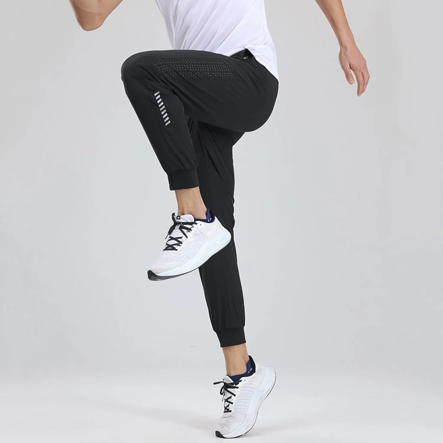 Hiking Pants Men Slim Fit Elastic Waist Drawstring Athletic Tapered Pants Lightweight Quick Dry Jogging Running Pants
