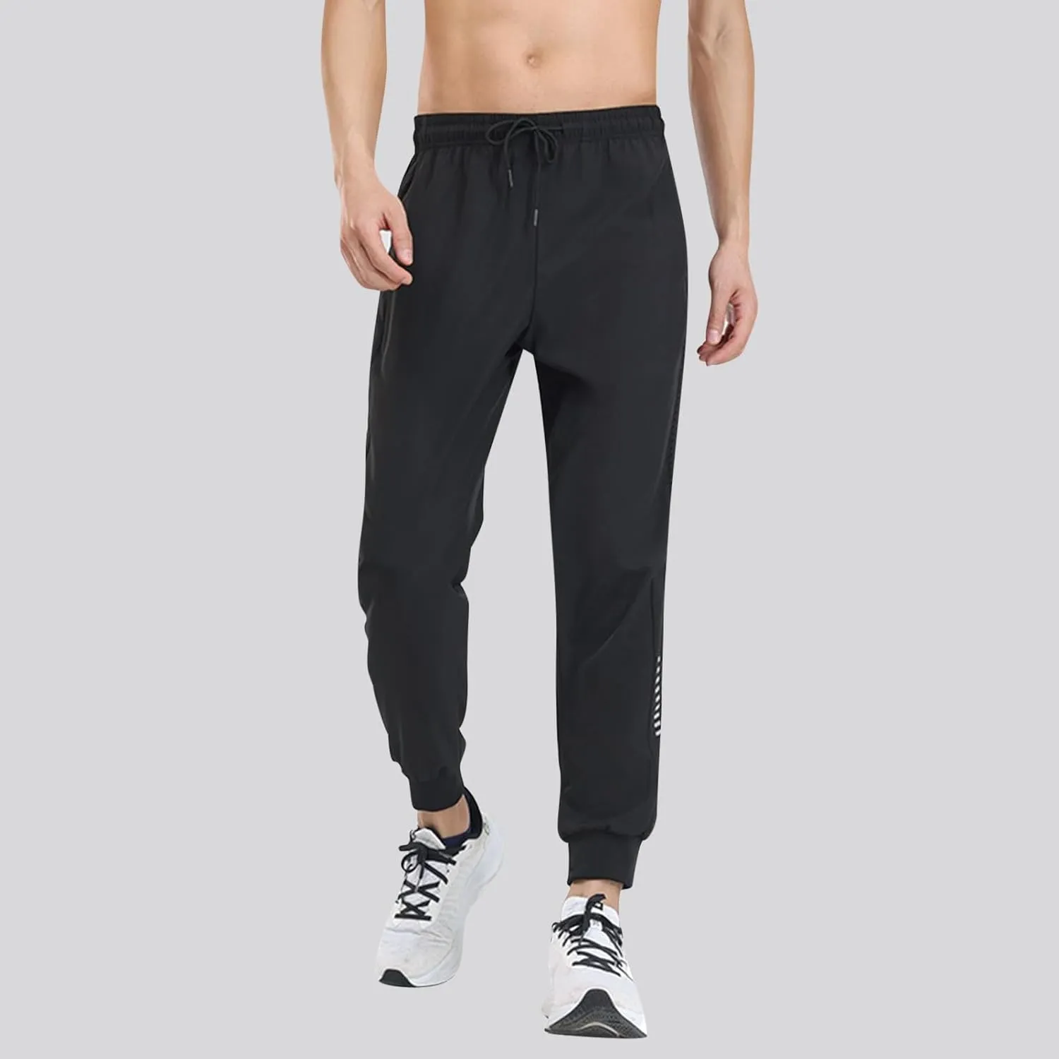 Hiking Pants Men Slim Fit Elastic Waist Drawstring Athletic Tapered Pants Lightweight Quick Dry Jogging Running Pants