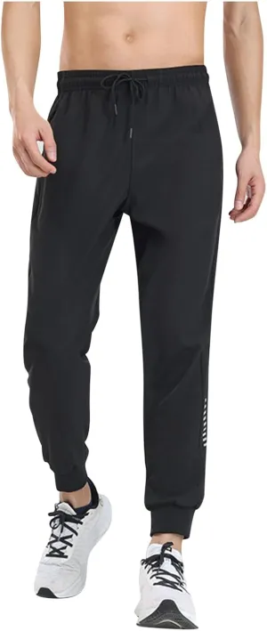 Hiking Pants Men Slim Fit Elastic Waist Drawstring Athletic Tapered Pants Lightweight Quick Dry Jogging Running Pants