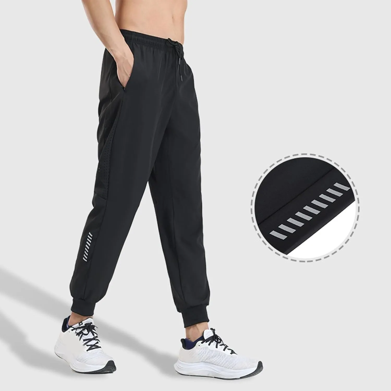Hiking Pants Men Slim Fit Elastic Waist Drawstring Athletic Tapered Pants Lightweight Quick Dry Jogging Running Pants