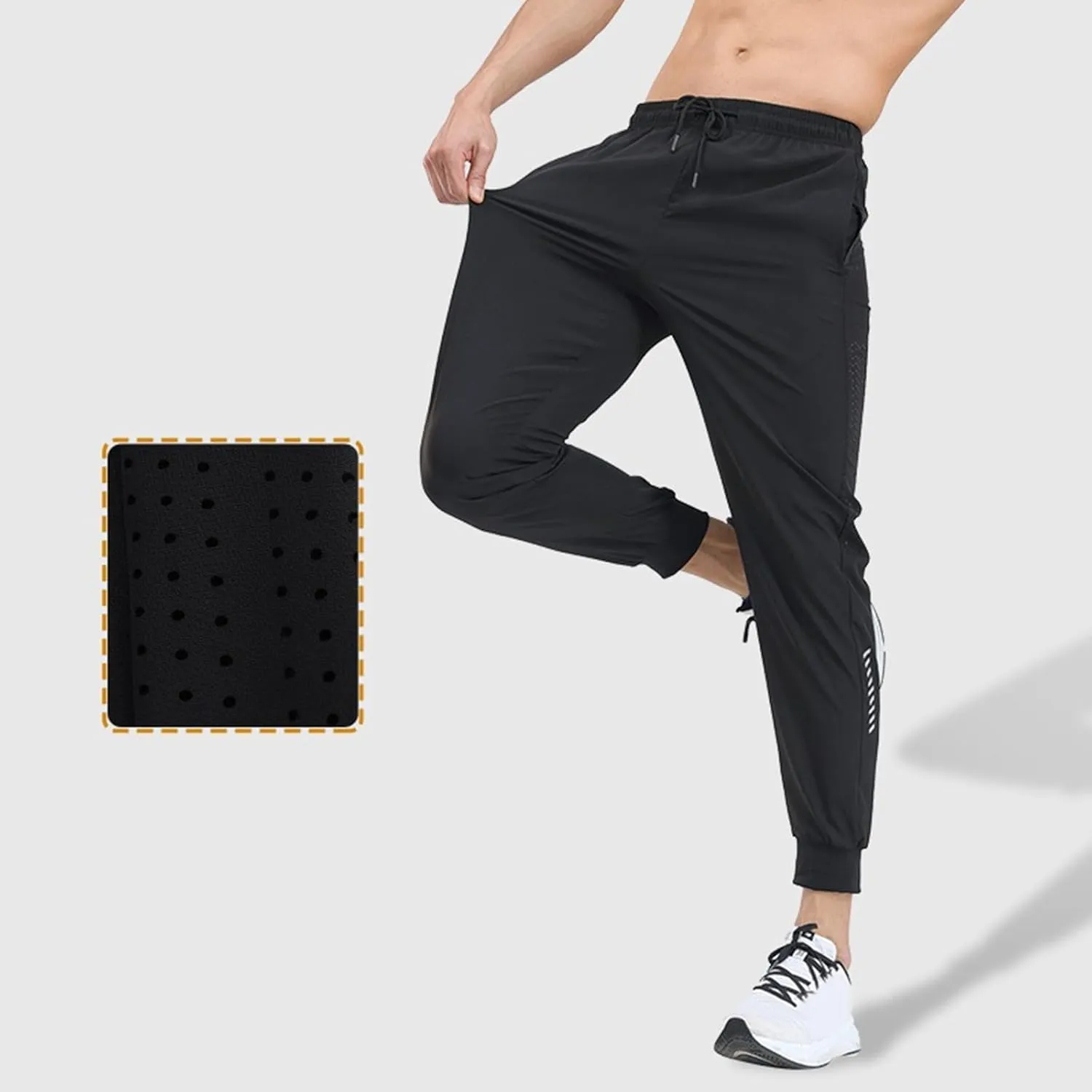 Hiking Pants Men Slim Fit Elastic Waist Drawstring Athletic Tapered Pants Lightweight Quick Dry Jogging Running Pants