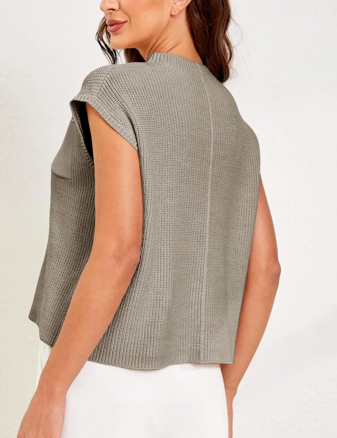 Himosyber Women's Solid Sleeveless Vest Mock Neck Cap Sleeve Knitwear Sweater Tops