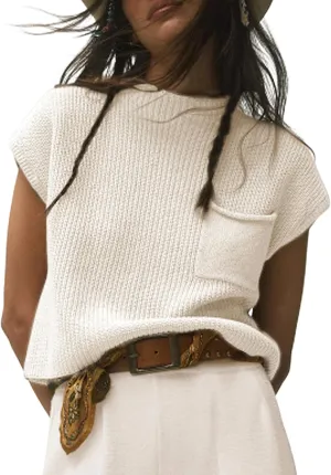 Himosyber Women's Solid Sleeveless Vest Mock Neck Cap Sleeve Knitwear Sweater Tops