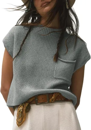 Himosyber Women's Solid Sleeveless Vest Mock Neck Cap Sleeve Knitwear Sweater Tops