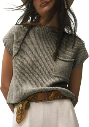 Himosyber Women's Solid Sleeveless Vest Mock Neck Cap Sleeve Knitwear Sweater Tops