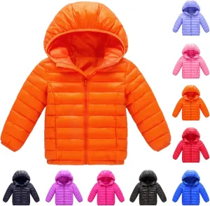 HIUARA Children's Fashion Winter Coats Solid Color Lightweight Down Jacket with Hood Zip Up Quilted Puffer Jackets