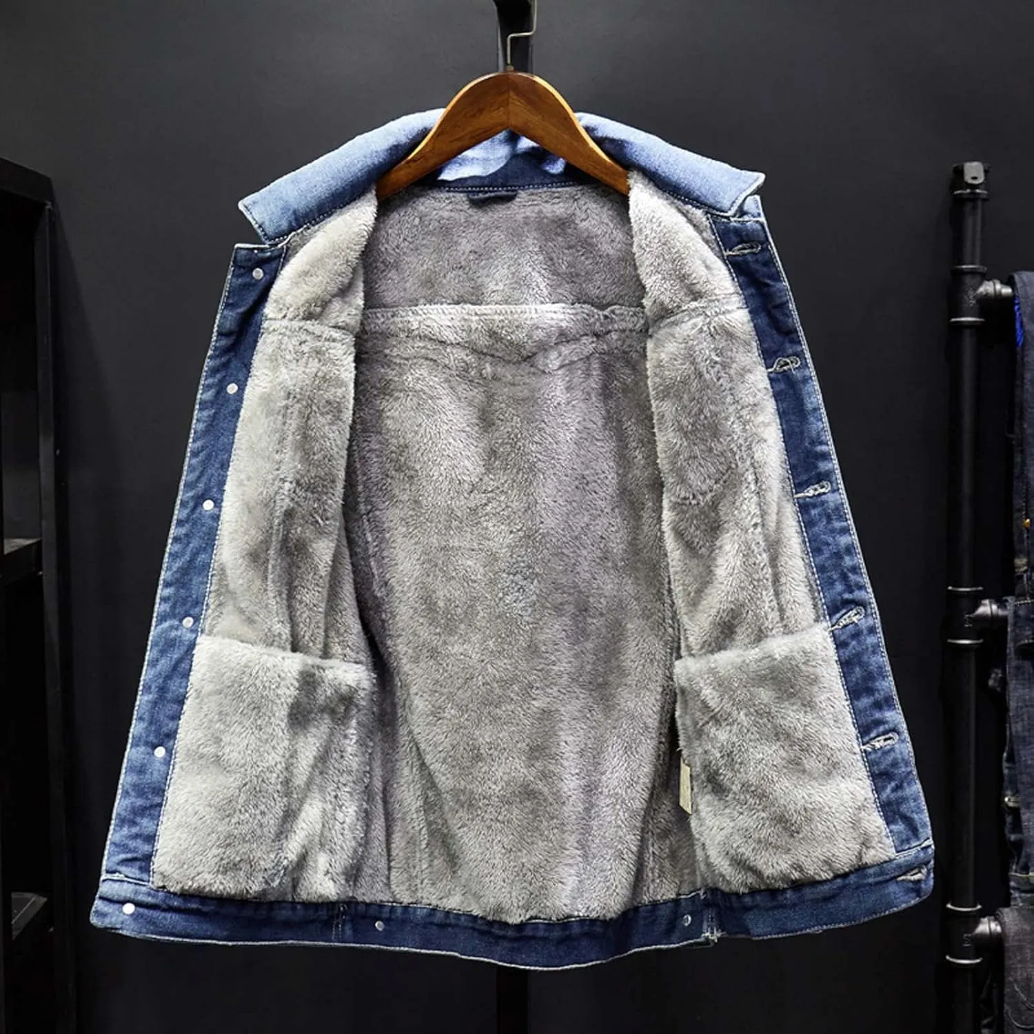 hlysgo Men's Sherpa Fleece Lined Denim Jacket Warm Winter Trucker Jacket Plus Size Thicken Button Down Cowboy Jean Jacket