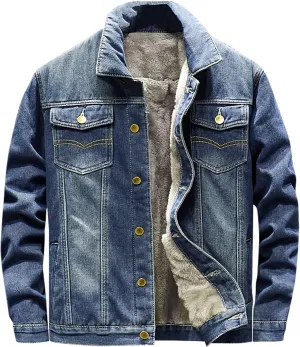 hlysgo Men's Sherpa Fleece Lined Denim Jacket Warm Winter Trucker Jacket Plus Size Thicken Button Down Cowboy Jean Jacket