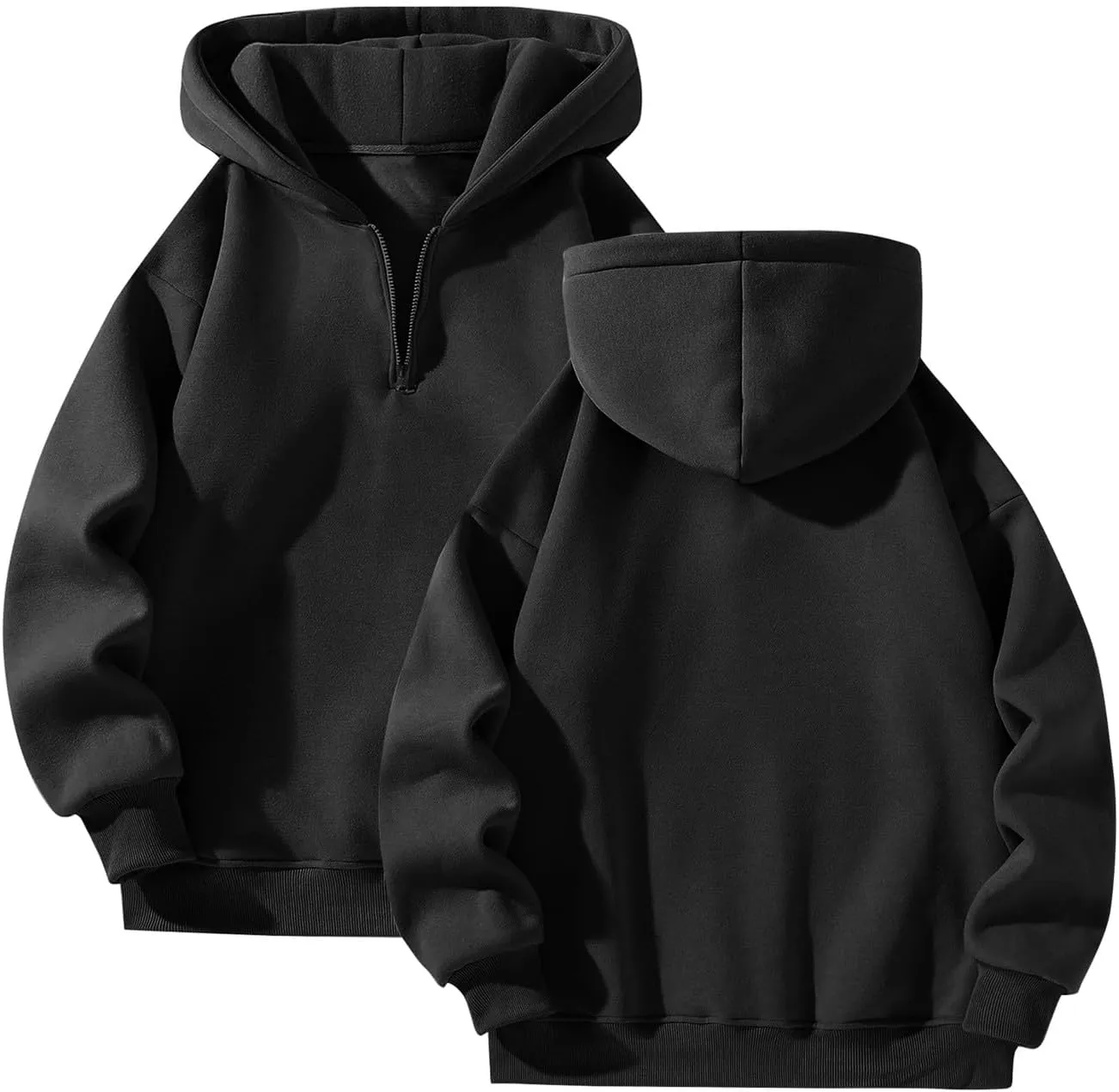 Hoodies for Men Quarter Zip Pullover Drop Shoulder Lightweight Workout Plain Hoodie Big And Tall Hooded Sweatshirt