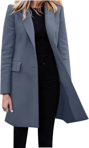 Hvyesh Women's Wool Blend Trench Winter Jackets Mid Long Warm Pea Coats Dressy Casual Double Breasted Overcoat with Pockets