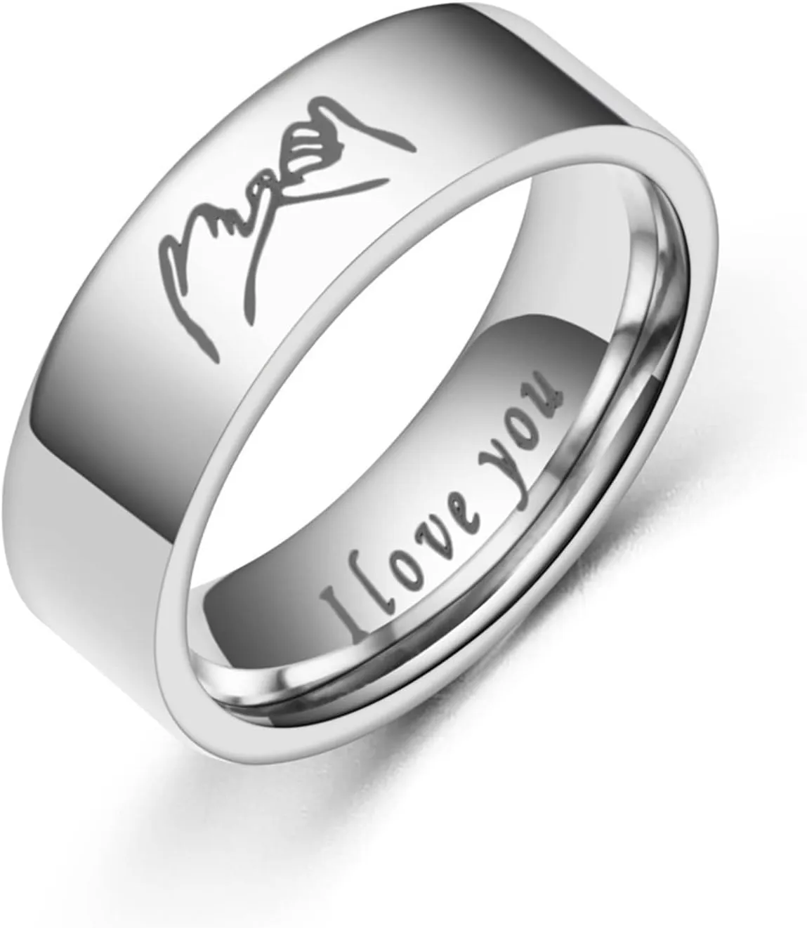 I Love You Promise Rings for Couples Hand in Hand Statement Ring Stainless Steel Wedding Engagement Bands for Women