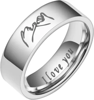 I Love You Promise Rings for Couples Hand in Hand Statement Ring Stainless Steel Wedding Engagement Bands for Women