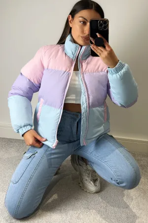 Jamila Multi Pastel Colour Block Puffer Coat
