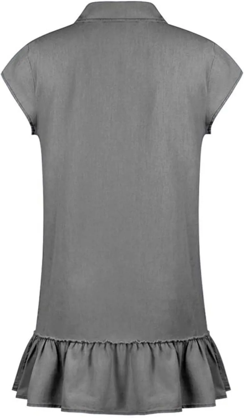Jean Dresses for Women Tank Top Button Down Cap Sleeve Demin Mini Dress Ruffle Flowy Party Business Casual Outfits