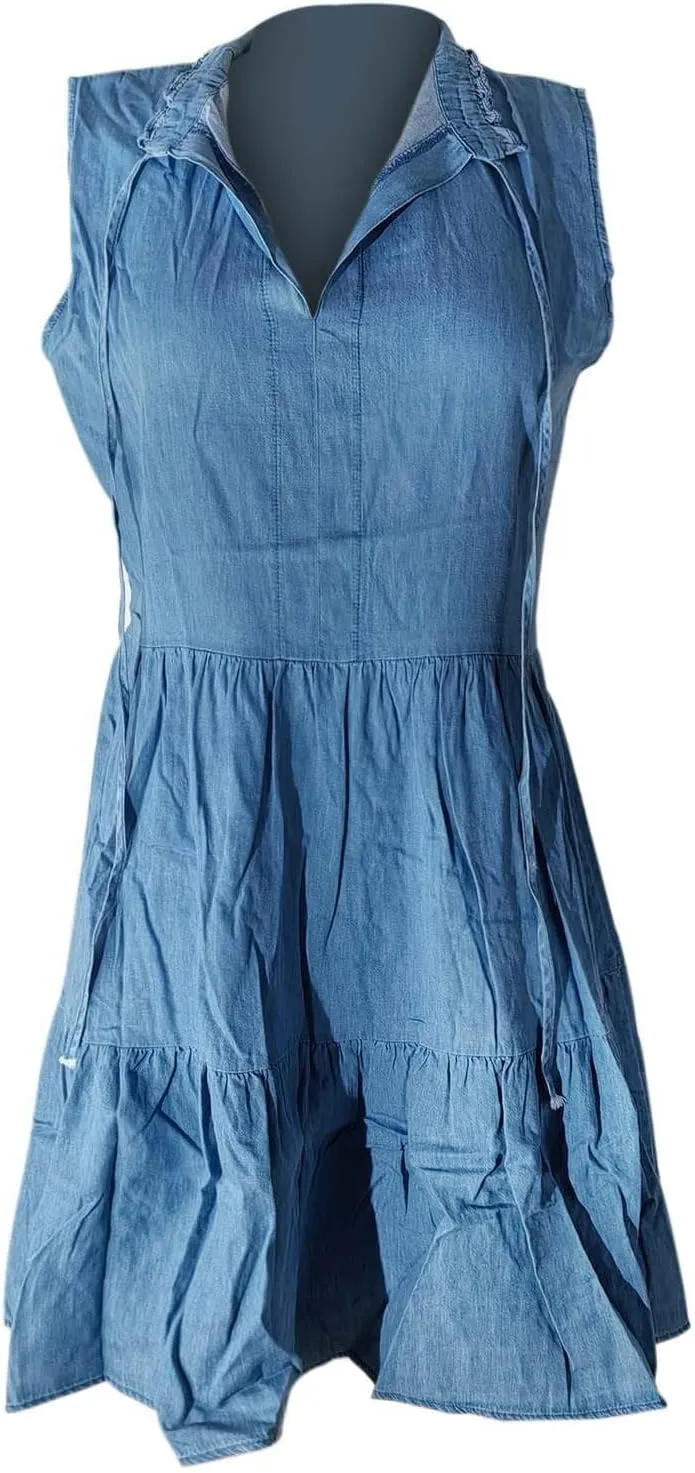 Jean Dresses for Women Tank Top Button Down Cap Sleeve Demin Mini Dress Ruffle Flowy Party Business Casual Outfits