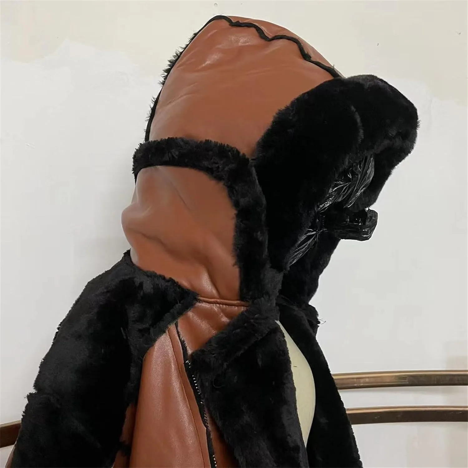 JEsilunmaMY Men's Fur Hoodie Sherpa Leather Jacket Fleece Lined Belt Warm Winter Coat Heavyweight Thicken Motorcycle Outwear