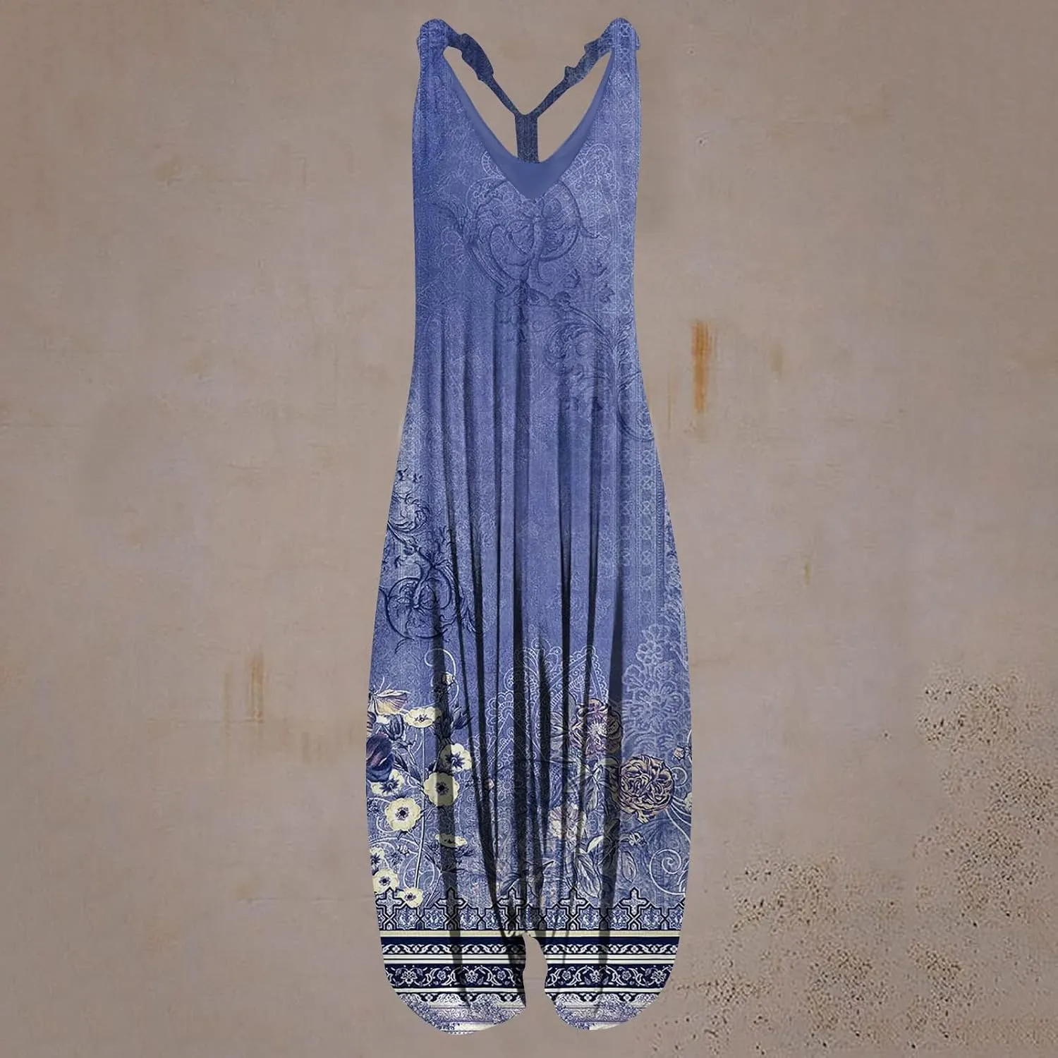 Jumpsuits for Women 2025 Summer Adjustable Straps Casual Loose Fit Overalls Boho Vintage Printed Beach Romper Pant