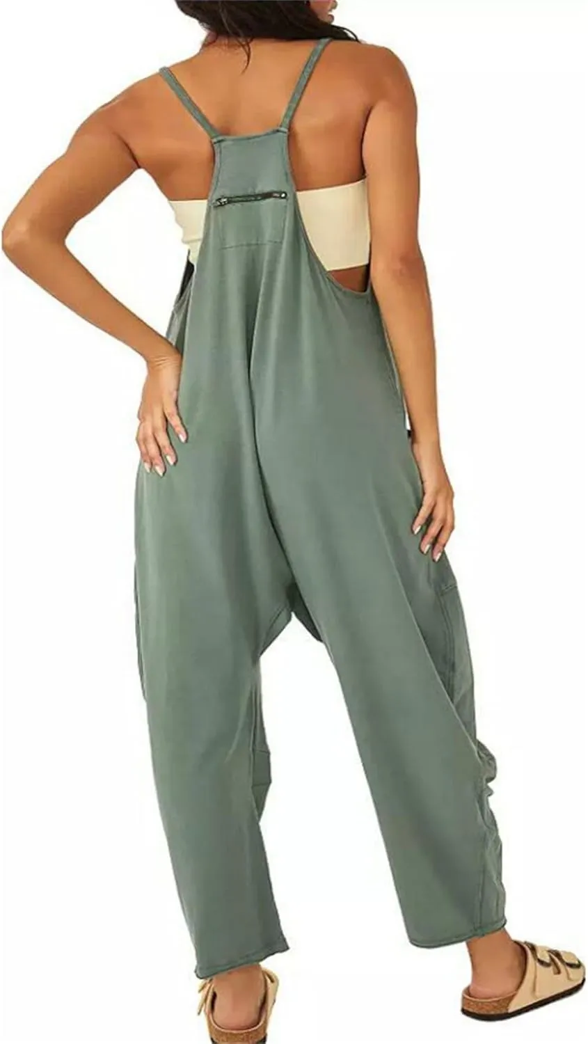 Jumpsuits for Women Casual V Neck Sleeveless Rompers Spaghetti Strap Baggy Overalls Loose Harem Pants Overalls