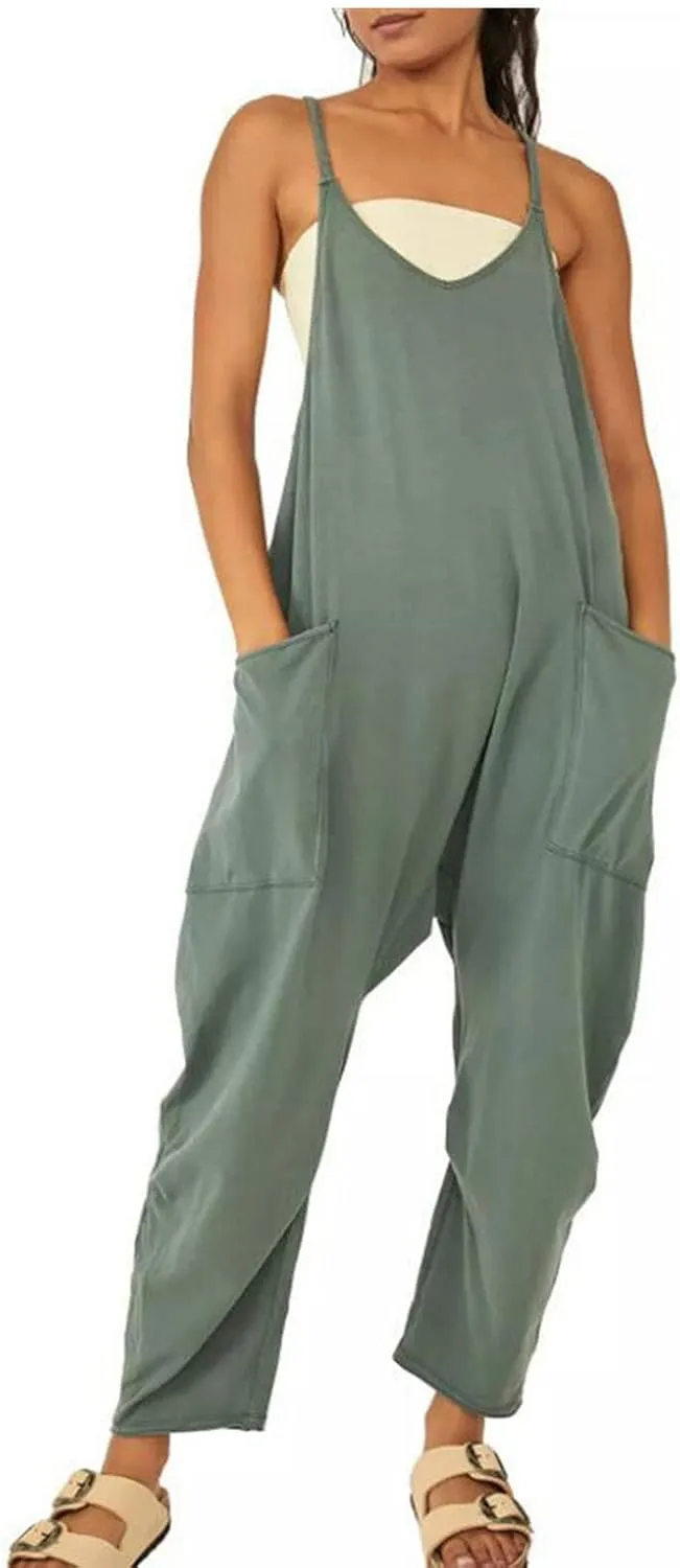Jumpsuits for Women Casual V Neck Sleeveless Rompers Spaghetti Strap Baggy Overalls Loose Harem Pants Overalls