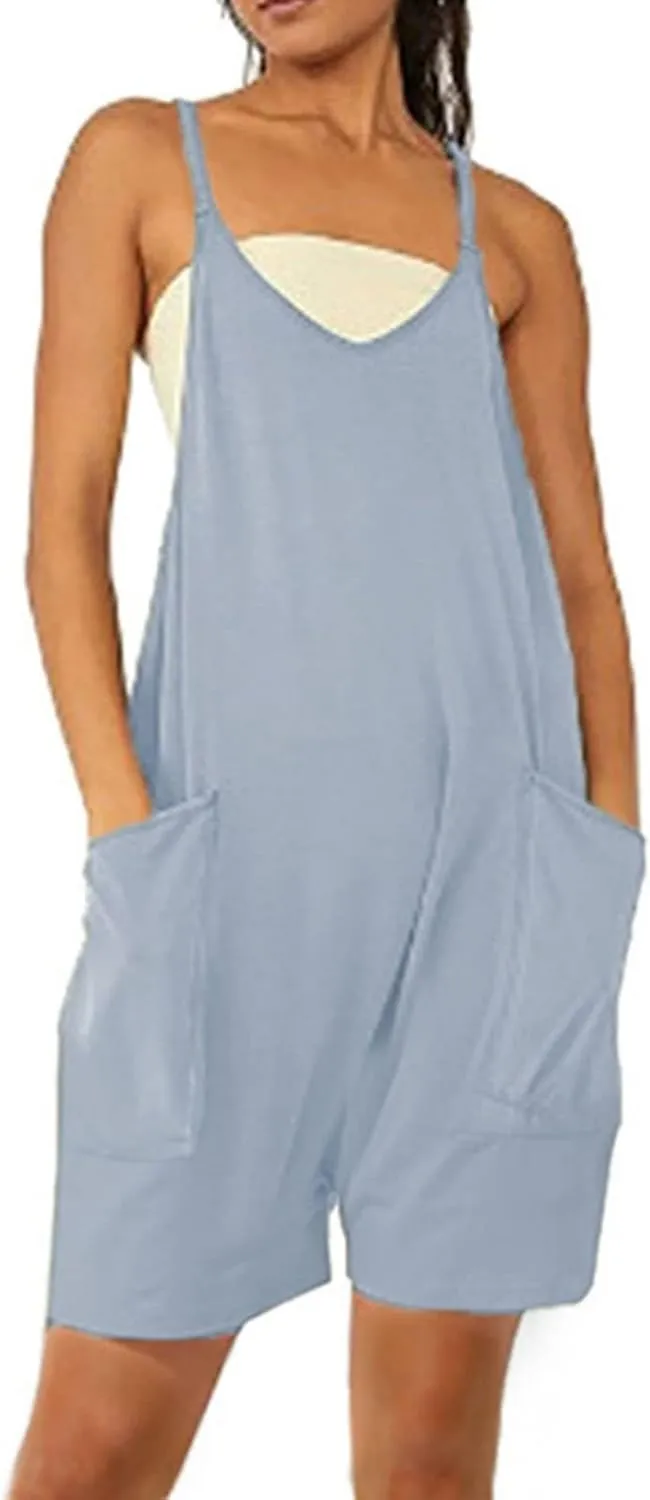 Jumpsuits for Women Casual V Neck Sleeveless Rompers Spaghetti Strap Baggy Overalls Loose Harem Pants Overalls