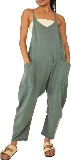 Jumpsuits for Women Casual V Neck Sleeveless Rompers Spaghetti Strap Baggy Overalls Loose Harem Pants Overalls