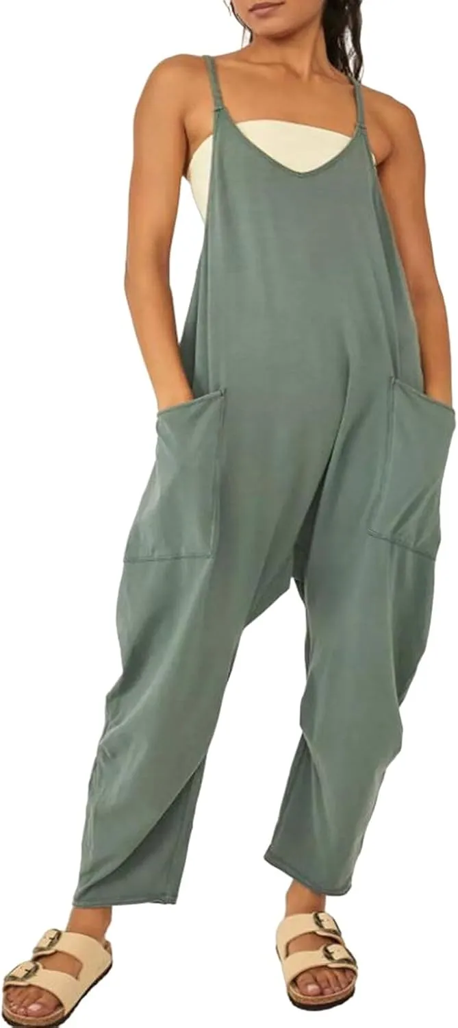 Jumpsuits for Women Casual V Neck Sleeveless Rompers Spaghetti Strap Baggy Overalls Loose Harem Pants Overalls