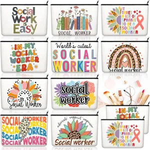 Kacctyen 10 Pcs Social Worker Appreciation Gifts for Women Social Worker Month Makeup Cosmetic Canvas Pouch Bags Portable Makeup Pouch Bag Travel Organizer for Party Favors