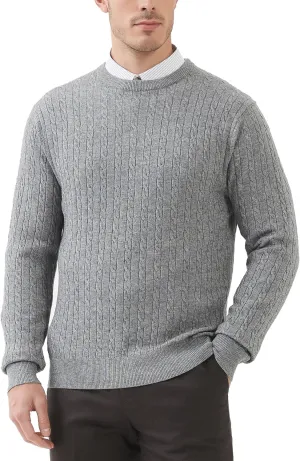 Kallspin Men's Cable Knit Crewneck Sweater Pullovers Wool Blend Relax Fit Knitwear